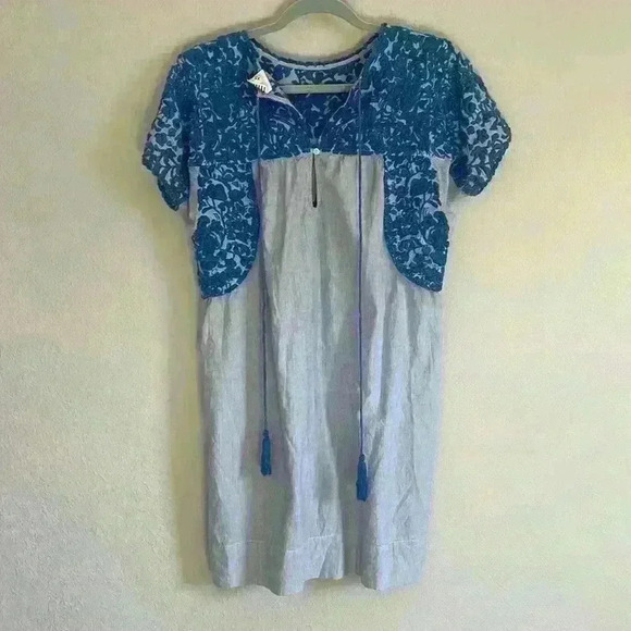 Sister Mary Blue Embroidered Pinstripe Shift Dress Size XS - Picture 3 of 6